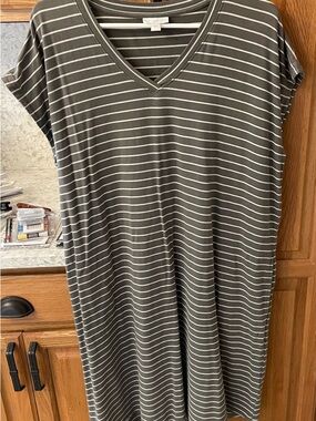 J. Jill Gray and White Striped Dress